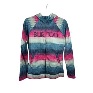 Burton WB Peak Hoodie Womens Small Teal Pink Full Zip Fleece Lined Marled Stripe